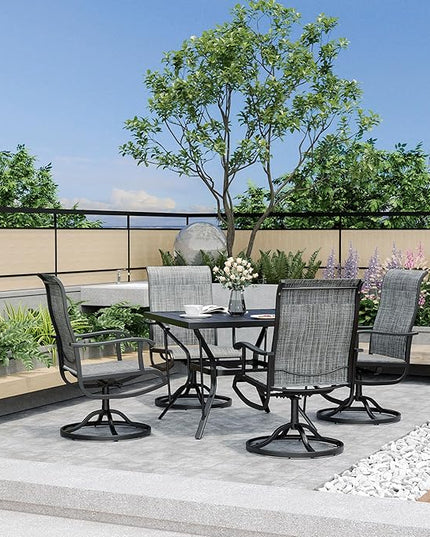 Pamapic 5 Pieces Patio Dining Set, Outdoor Dining Set All-Weather for Backyard Poolside Garden Deck, Modern Outdoor Table and Chairs Set with 4 Textilene Swivel Chairs,Gray - LeafyLoom