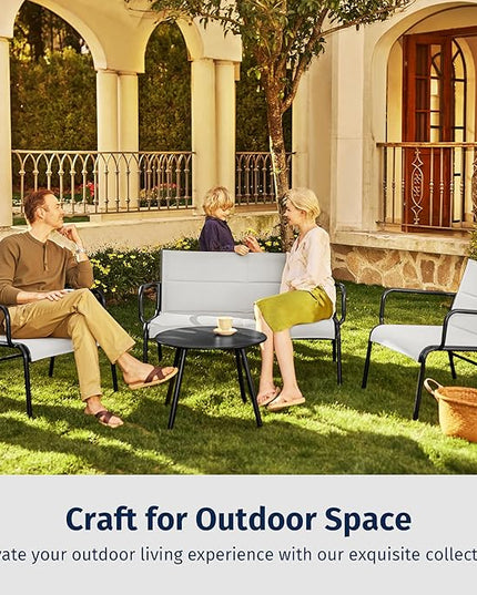 EAST OAK Outdoor Conversation Waterproof Patio Furniture Set, 4-Pieces, Grey - LeafyLoom