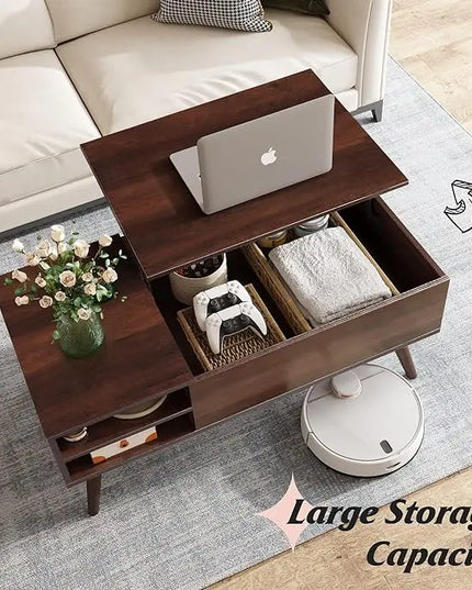 WLIVE Lift Top Coffee Table for Living Room,Small Coffee Table with Storage,Hidden Compartment and Adjustable Shelf,Mid Century Modern, Wood,Cherry,Espresso. - LeafyLoom