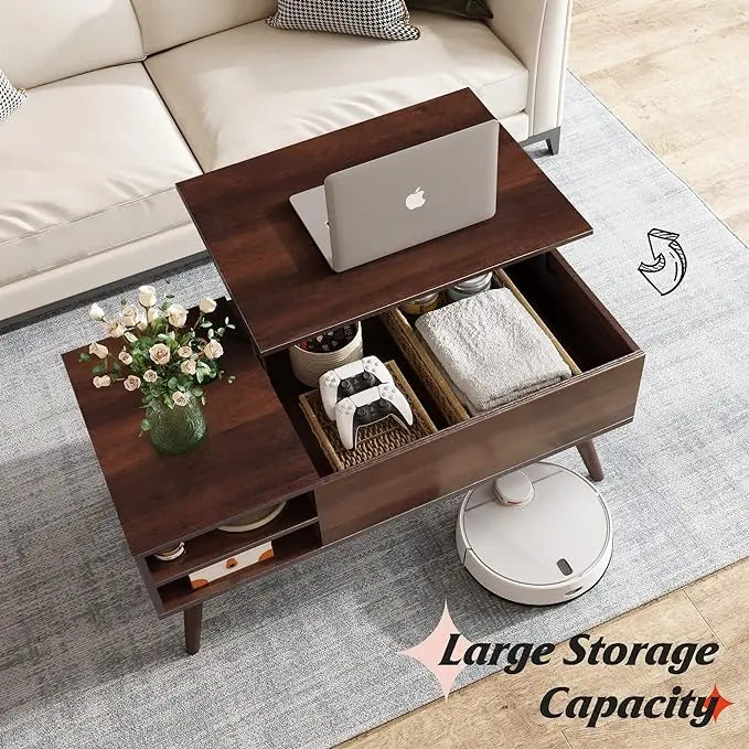 WLIVE Lift Top Coffee Table for Living Room,Small Coffee Table with Storage,Hidden Compartment and Adjustable Shelf,Mid Century Modern, Wood,Cherry,Espresso. - LeafyLoom