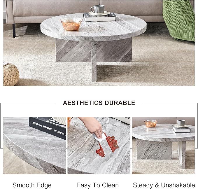 NicBex Modern Round MDF Material Circular Coffee Table with Texture, 31.4 Inch Contemporary Middle Table Modern Tea Table Suitable for Small Spaces, Living Room, Gray - LeafyLoom