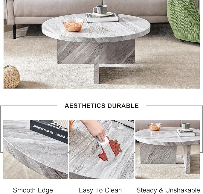 NicBex 35.83Inch Round Dining Table,Minimalist Kitchen Table with Gray and White Patterns Tabletop for 2 to 4,Leisure Coffee Table for Kitchen,Small Space and Living Room,Space-Saving,Gray - LeafyLoom