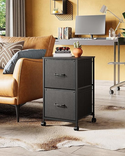 DEVAISE 2 Drawer Mobile File Cabinet, Rolling Printer Stand, Fabric Vertical Filing Cabinet fits A4 or Letter Size for Home Office, Black - LeafyLoom