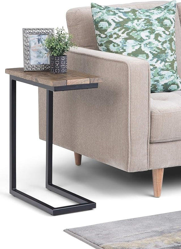 SIMPLIHOME Skyler Solid Mango Wood and Metal 18 inch wide Rectangle End Table C Side Table in Beach Brown, Fully Assembled, for the Living Room and Bedroom - LeafyLoom