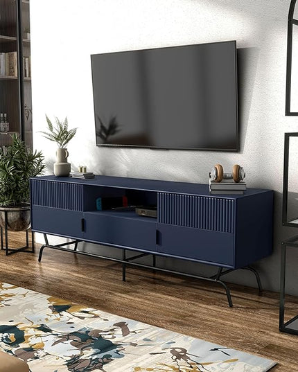 24/7 Shop at Home Quin Modern TV Stand with Storage Drawers, Media Console Cabinet, Entertainment Center for 65 inch Television, Unique Living Room Furniture, Indigo - LeafyLoom