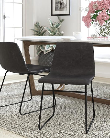 Flash Furniture Butler 18 Inch Commercial Grade LeatherSoft Dining Table Height Chair, Mid-Back Black Sled Base with Dark Gray LeatherSoft Upholstery, Set of 2 - LeafyLoom