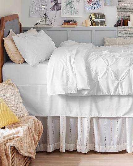 Bedsure Twin XL Comforter Set - Extra Long 5 Pieces Dorm Bedding Sets, Pinch Pleat White Bed in a Bag with Comforter, Sheets, Pillowcase & Sham - LeafyLoom