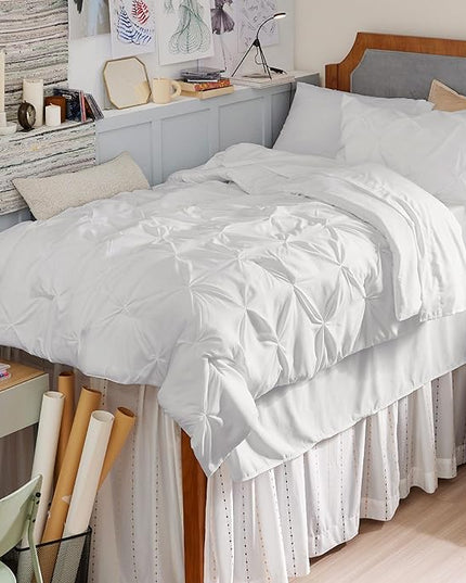 Bedsure Twin XL Comforter Set - Extra Long 5 Pieces Dorm Bedding Sets, Pinch Pleat White Bed in a Bag with Comforter, Sheets, Pillowcase & Sham - LeafyLoom