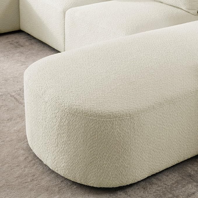 113" L-Shape Sectional Side Chaise and Ottoman, Modular Sofa, DIY Combination, Loop Yarn Fabric for Living Room, Apartment, 113inch, Beige Right - LeafyLoom