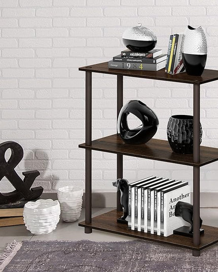 Furinno Turn-N-Tube 3-Tier Compact Multipurpose Shelf Display Rack, Walnut/Brown - LeafyLoom