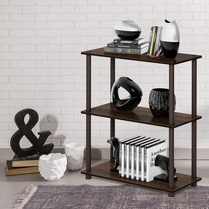 Furinno Turn-N-Tube 3-Tier Compact Multipurpose Shelf Display Rack, Walnut/Brown - LeafyLoom