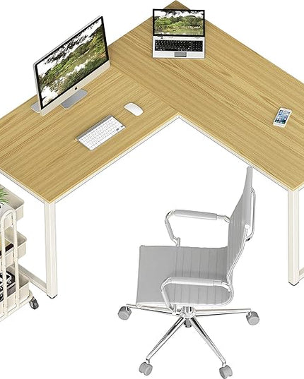 SHW Home Office 55"x60" Large L Shaped Corner Desk, Oak - LeafyLoom