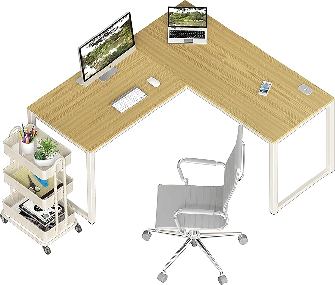 SHW Home Office 55"x60" Large L Shaped Corner Desk, Oak - LeafyLoom