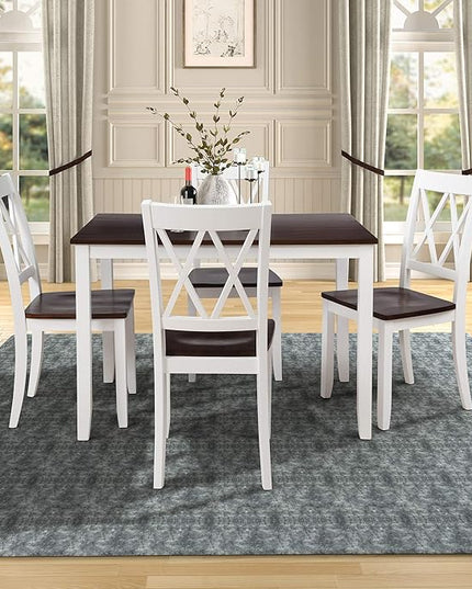 Farmhouse Style Comfortable 4 Chairs, Long-Lasting Solid Wood Home, Easy Assembly and Clean, Room, Kitchen, 5 Piece Dining Table Set, White 21 - LeafyLoom