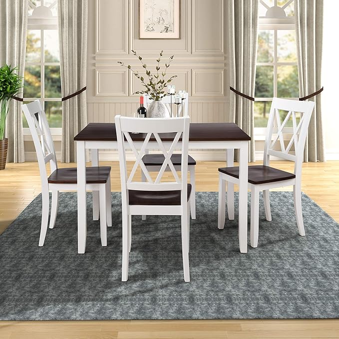 Farmhouse Style Comfortable 4 Chairs, Long-Lasting Solid Wood Home, Easy Assembly and Clean, Room, Kitchen, 5 Piece Dining Table Set, White 21 - LeafyLoom