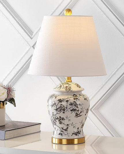 JONATHAN Y JYL3005C Penelope 22" Chinoiserie Classic LED Table Lamp Cottage Traditional Bedside Desk Nightstand for Bedroom Living Room Office College Bookcase LED Bulb Included, Gray/White - LeafyLoom