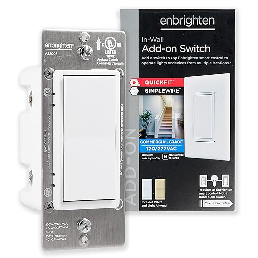 GE Enbrighten Add-On Switch QuickFit and SimpleWire, In-Wall Paddle, Z-Wave ZigBee Wireless Smart Lighting Controls, Latest Version, NOT A STANDALONE Switch, 46199 GE