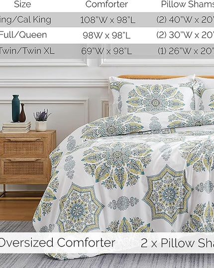 Southshore Fine Living, Inc. Oversized Twin Comforter Bedding Set, Down Alternative Boho Bedspread, Paisley Floral Print Comforter, Twin or Twin XL Comforter with Matching Sham, Aqua on White - LeafyLoom
