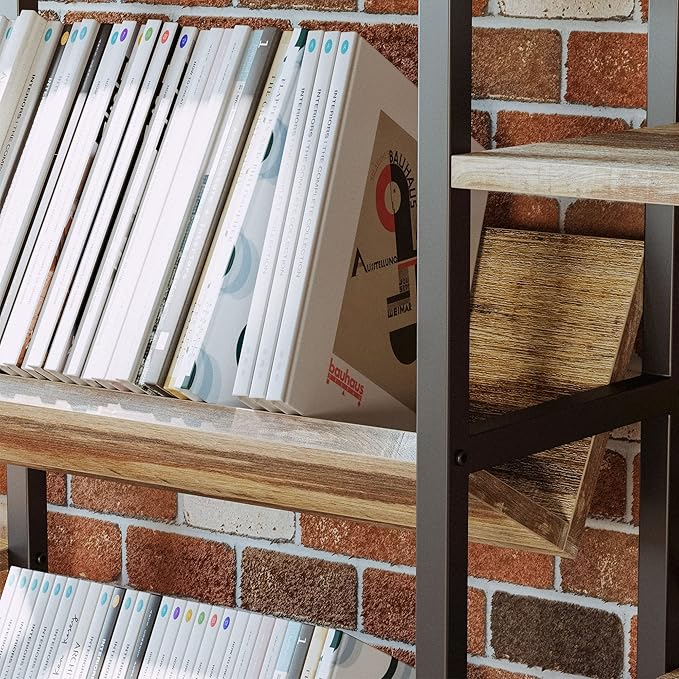 IRONCK Bookcases and Bookshelves Triple Wide 5 Tiers Industrial Bookshelf, Large Etagere Bookshelf Open Record Player Shelves with Metal Frame for Living Room Home Office - LeafyLoom