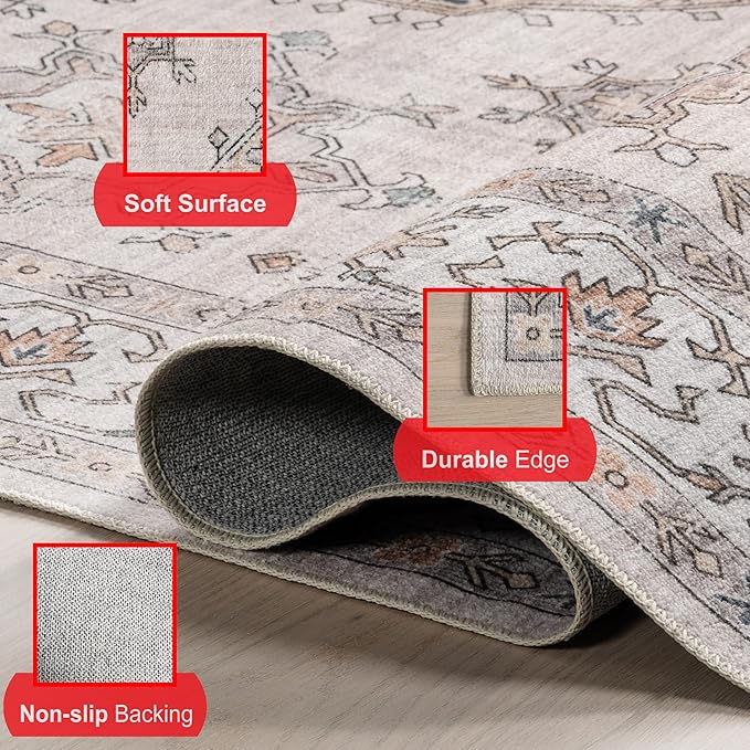 nuLOOM Finley Machine Washable Vintage Distressed Ultra Thin Area Rug, 5' x 8', Ivory - LeafyLoom