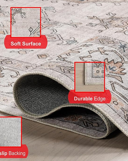 nuLOOM Finley Machine Washable Vintage Distressed Ultra Thin Area Rug, 8' x 10', Ivory - LeafyLoom