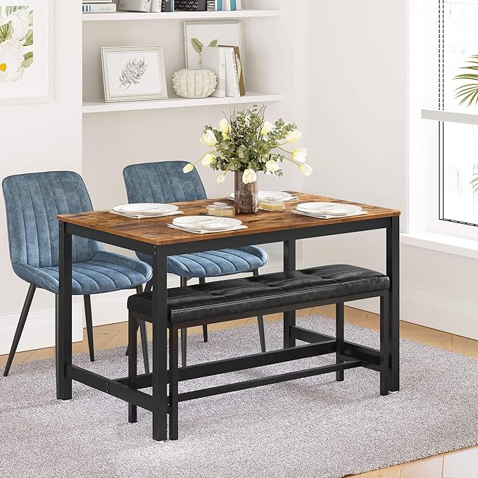 VASAGLE 47 Inches Dining Room Table for 4, Industrial Style with Heavy Duty Metal Frame, 47.2 x 29.5 x 29.5 Inches, Brown - LeafyLoom