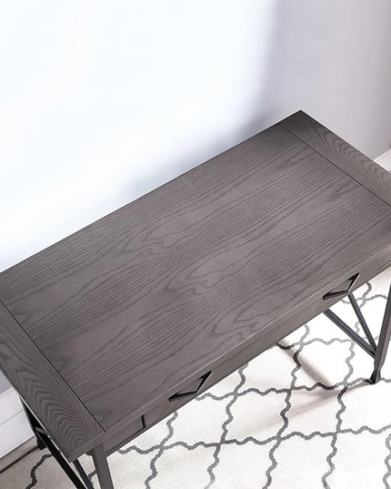 Leick Home 23400 Chisel & Forge Writing Computer Desk with Drop Front Keyboard Drawer, Smoke Gray and Matte Black - LeafyLoom