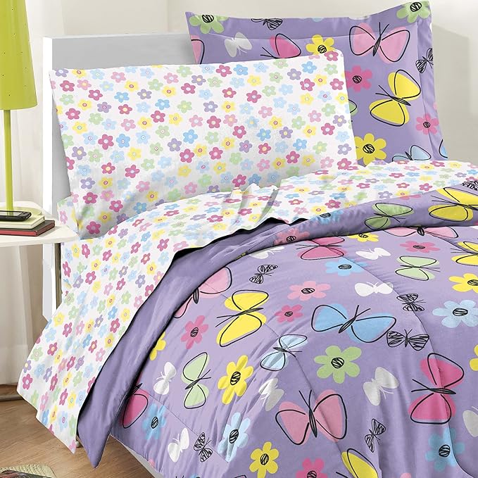 Dream Factory Sweet Butterfly Ultra Soft Microfiber Girls Comforter Set, Purple, Twin - LeafyLoom