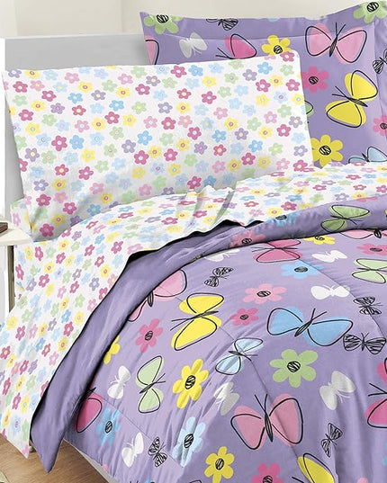 Dream Factory Sweet Butterfly Ultra Soft Microfiber Comforter Set, Purple, Full - LeafyLoom