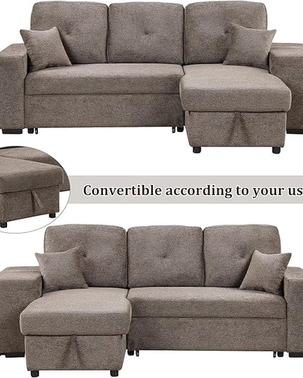 95" L-Shaped Sectional Sleeper Sofa with Storage Chaise &Pull-Out Bed, Velvet Upholstered Reversible Corner Couch w/ 2 Stools, for Living Room, Apartment, 95 Inch, Knox Charcoal - LeafyLoom