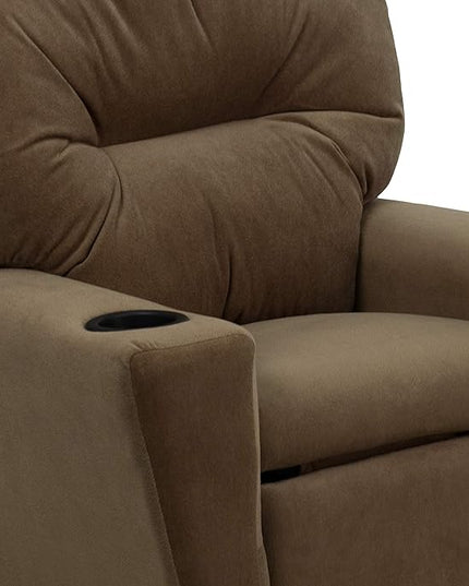 Flash Furniture Chandler Microfiber Kids Recliner with Cup Holder and Safety Recline, Contemporary Reclining Chair for Kids, Supports up to 90 lbs., Brown - LeafyLoom