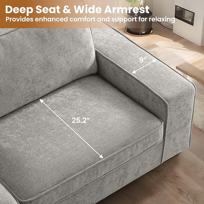 COHOME 88" Loveseat Sofa with Deep Seat, Modern Chenille Love Seat Couch for Living Room with Removable Covers, Upholstered 2-Seater Small Couch for Bedroom, Apartment，Grey - LeafyLoom