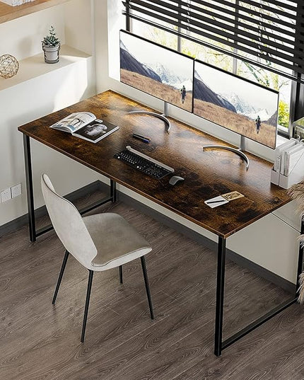 Coleshome 55 Inch Computer Desk, Modern Simple Style Desk for Home Office, Study Student Writing Desk,Vintage - LeafyLoom