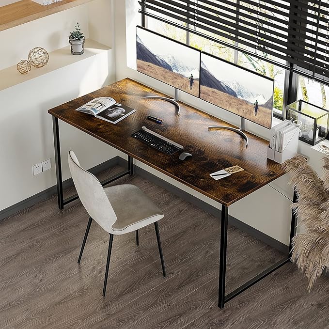 Coleshome 55 Inch Computer Desk, Modern Simple Style Desk for Home Office, Study Student Writing Desk,Vintage - LeafyLoom