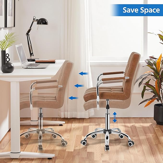 Yaheetech PU Leather Office Desk Chair Mid Back Height Adjustable Chair Comfortable Computer Swivel Chair w/Armrests, Retro Brown - LeafyLoom