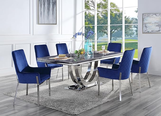 NicBex Dining Table Contemporary Kitchen Table Farmhouse Rustic Dining Table in Faux Marble & Mirrored Silver Finish Rectangular Dining Table, Easy Assembly, Gray + Silver - LeafyLoom