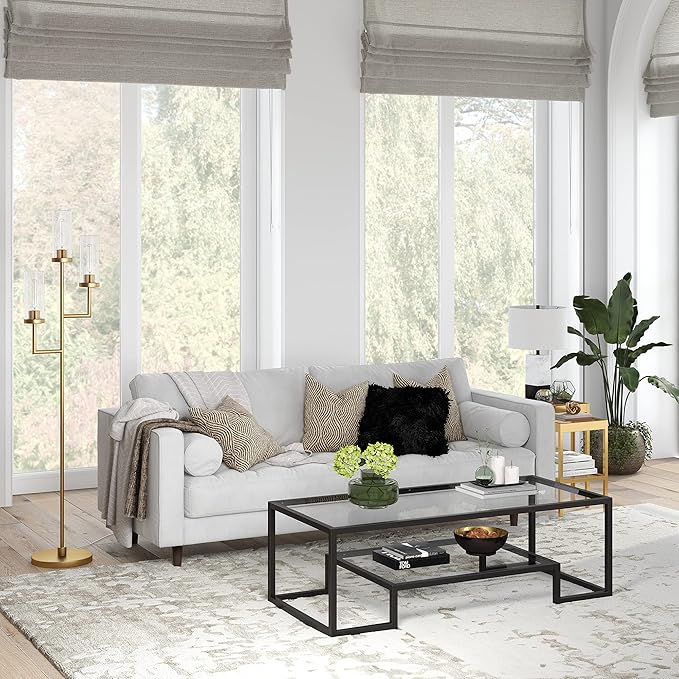 Henn&Hart 54" Wide Rectangular Coffee Table in Blackened Bronze, Modern coffee tables for living room, studio apartment essentials - LeafyLoom