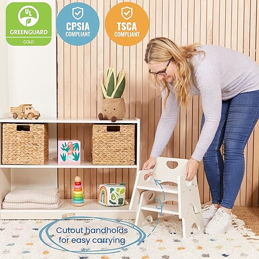 ECR4Kids Stackable Wooden Toddler Chair, 6in, Kids Furniture, White Wash, 2-Pack - LeafyLoom