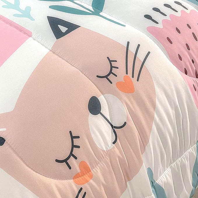 CVHOUSE Cat Bedding,Cartoon Cat Comforter Queen,Animals Print Comforter Set for Kids,Kawaii Quilt Set with 1 Comforter and 2 Pillow Cases - LeafyLoom