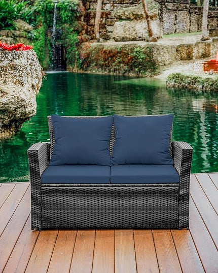 Nestl Wicker Outdoor Furniture Set - 4 Piece Patio Set (Grey/Navy) - LeafyLoom