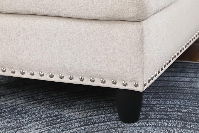 L Shape Modular Sectional Sofa with Cup Holders and Storage Ottoman,5-Seater Tufting Upholstered Corner Couch for Living Room,Apartment,Home Furniture Sets,Beige Left Chaise,Linen,98 Inch - LeafyLoom