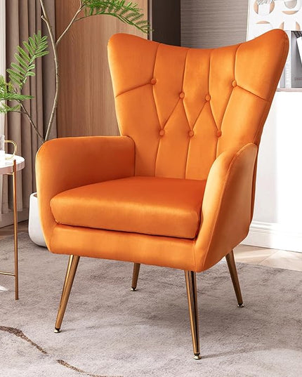 US Pride Furniture Modern Accent Chair with Ergonomic High Wingback, Microfiber Upholstered Armchair with Metal Legs for Living Room, Bedroom, Office or Vanity, Orange - LeafyLoom