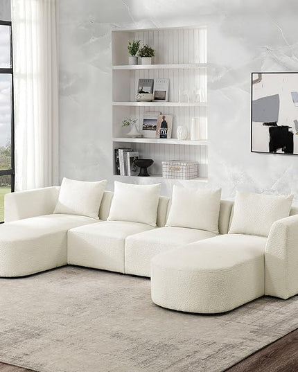 117" U-Shape Sectional Single Seats and Two Chaises, Modular Sofa, DIY Combination, Loop Yarn Fabric for Living Room, Apartment, 117inch, Beige - LeafyLoom