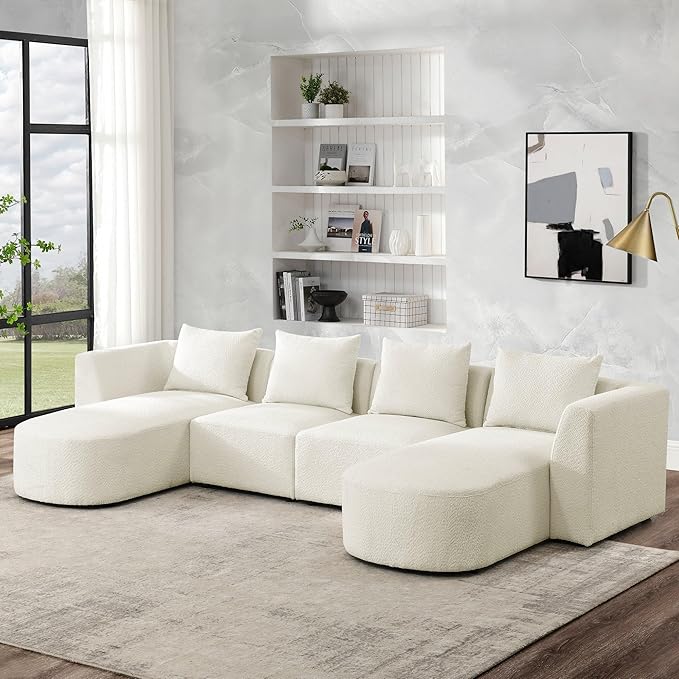 117" U-Shape Sectional Single Seats and Two Chaises, Modular Sofa, DIY Combination, Loop Yarn Fabric for Living Room, Apartment, 117inch, Beige - LeafyLoom