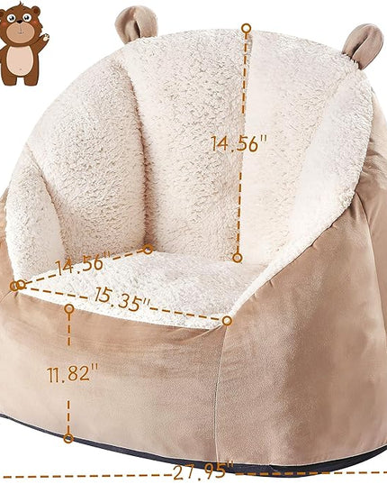 Cute Soft Bean Bag Chair for Kids with Fluffy Bear Ears, Cozee Fluffy Lazy Chair for Up to 10 Years Old Girls and Boys - LeafyLoom