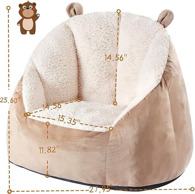 Cute Soft Bean Bag Chair for Kids with Fluffy Bear Ears, Cozee Fluffy Lazy Chair for Up to 10 Years Old Girls and Boys - LeafyLoom