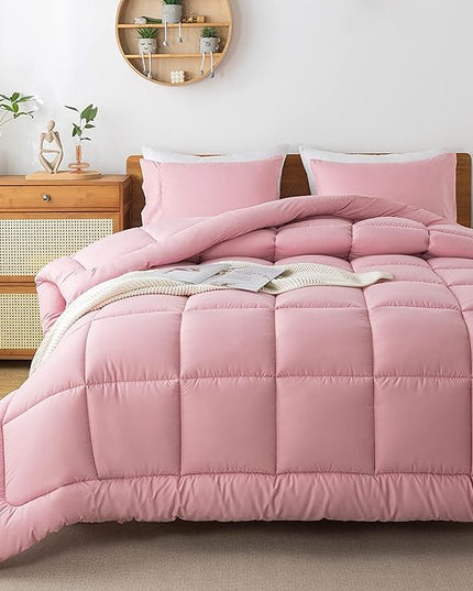 WhatsBedding Pink Comforter Set Queen, Lightweight All Season Soft Down Alternative Bed Comforter, 3 Pieces Bedding Set with 2 Pillowcases, Queen Size, 88"x90" - LeafyLoom