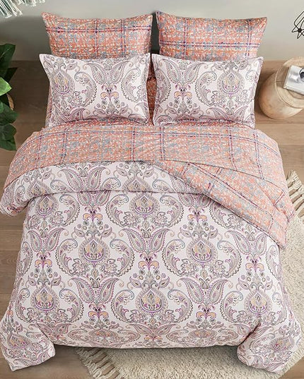 Yiran 7 Pieces Paisley Comforter Set Bed in a Bag Boho Floral Comforter Soft Microfiber Paisley Bedding Set Queen Size 90"×90"(1 Comforter,2 Pillowcases,2 Pillow Shams,1 Flat Sheet,1 Fitted Sheet) - LeafyLoom