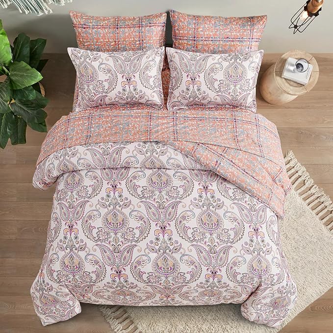 Yiran 7 Pieces Paisley Comforter Set Bed in a Bag Boho Floral Comforter Soft Microfiber Paisley Bedding Set Queen Size 90"×90"(1 Comforter,2 Pillowcases,2 Pillow Shams,1 Flat Sheet,1 Fitted Sheet) - LeafyLoom