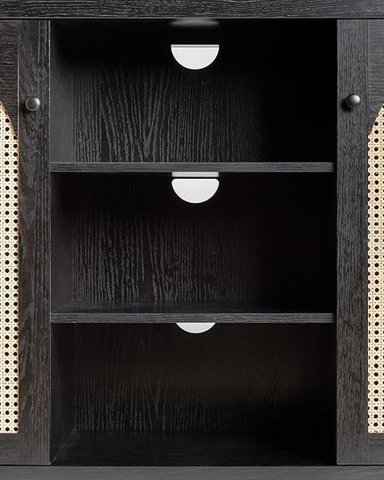 Walker Edison Boho Arched Rattan 2-Door Sideboard, 58 Inch, Black - LeafyLoom